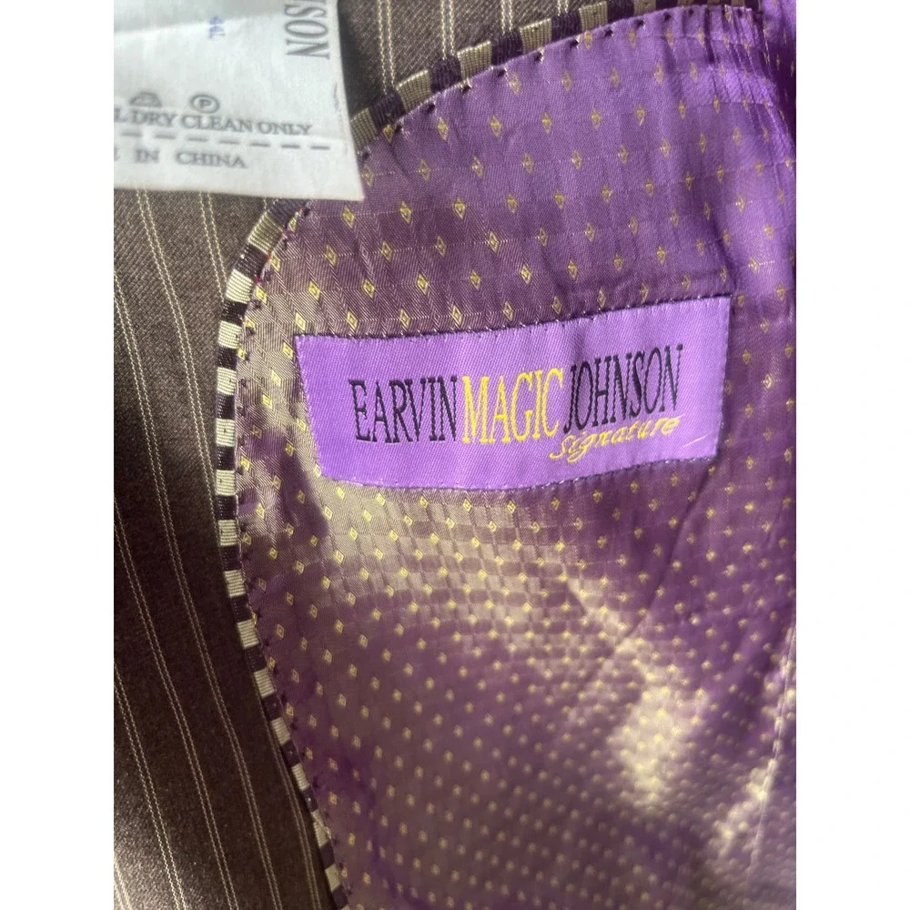 Earvin Magic Johnson Signature Brown Pinstripe Blazer Italian Cloth 44L